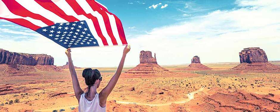 USA Flagge Sprachreise Mädchen Schülerin Arizona Wüste Landschaft