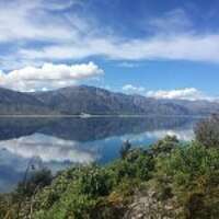 See Berge Wald Neuseeland blauer Himmel