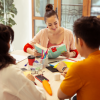 students in language school studying together